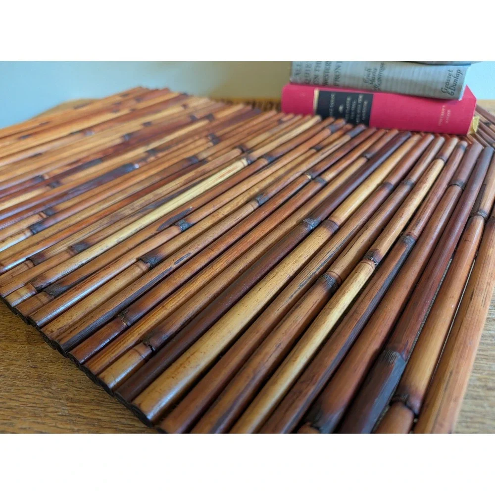 Vintage 70s Bamboo Placemats Set of 2 Tiki Tropical Table Mats Brown Boho Decor